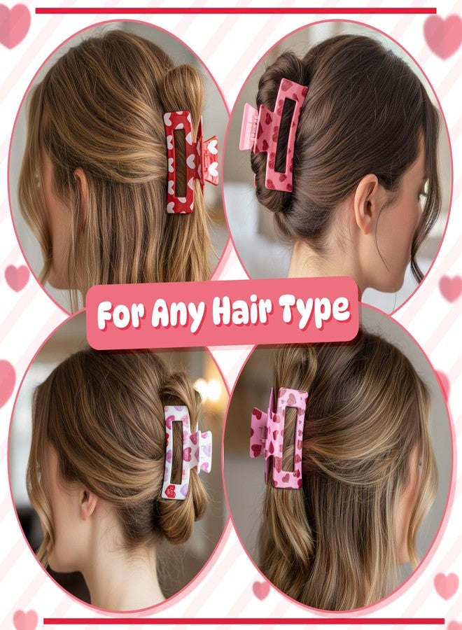 PANTIDE 4Pcs Valentine's Day Hair Claw Clips for Women Girls - Retro Love Heart Rectangle Nonslip Banana Acrylic Hair Clips, Thin Thick Short Long Curly Accessories, Valentines Birthday Party Gift - Image 5